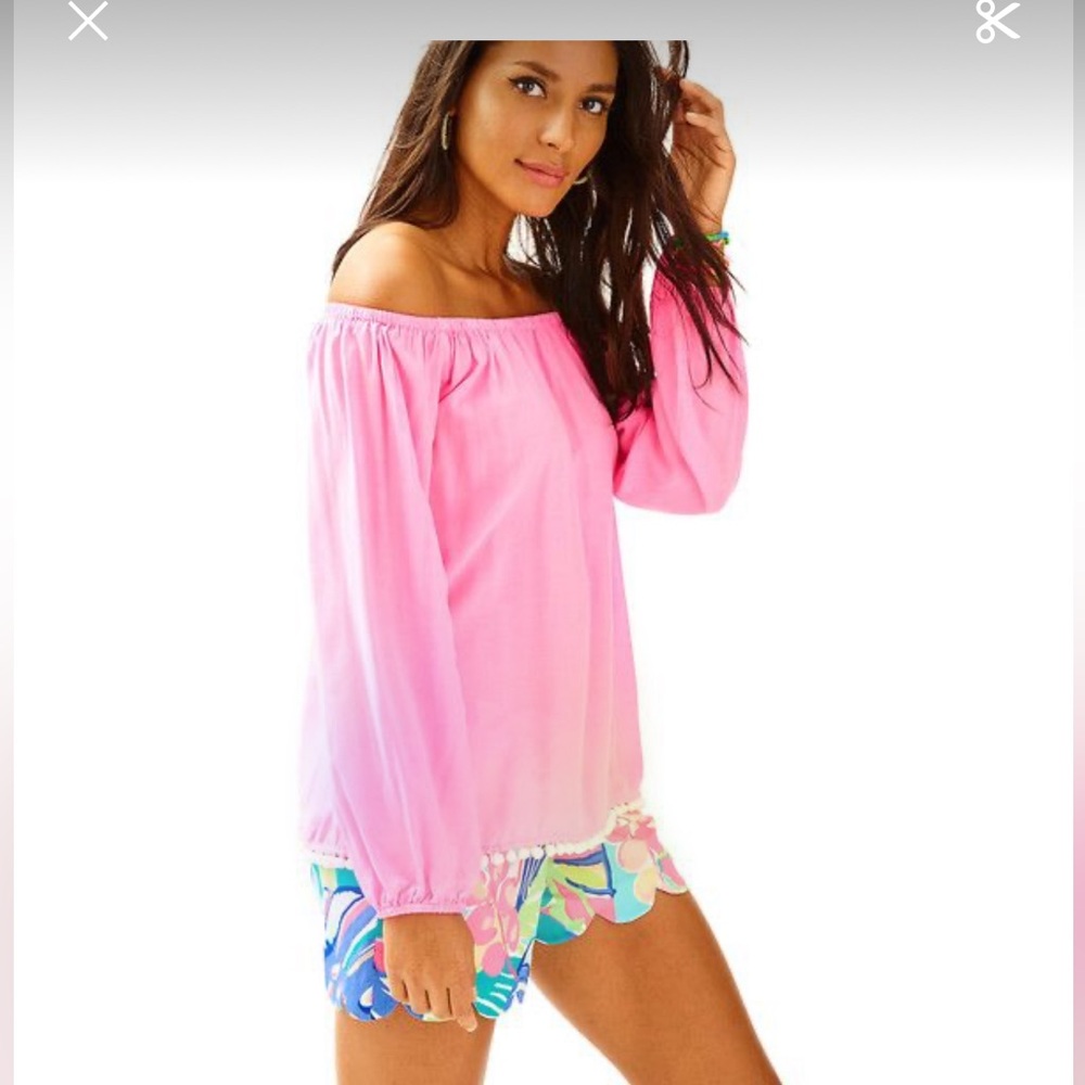 Lilly Pulitzer Neon Pink Off Shoulder Lightweight summer Beach Blouse‎ Medium